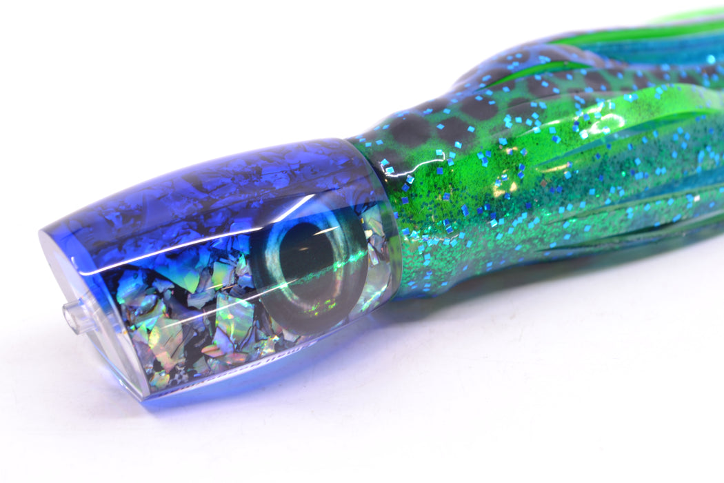 Moyes Lures S&P MOP Blue Back Small Boogeyman 9" 3.5oz Skirted Black Dots-Blue Dots GZE
