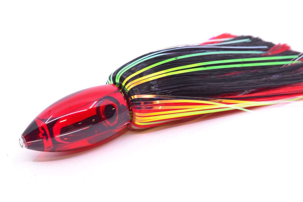 Moyes Lures Red Mirrored Small Ono Bullet 7" 3.8oz Skirted Black-Red Hair
