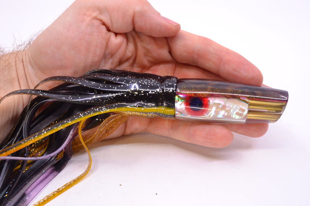Big Reidee Lures Natural EKG Shell Root Beer Back 4-Hole Cut Face 9" 5.4oz Skirted Black-Gold GZE