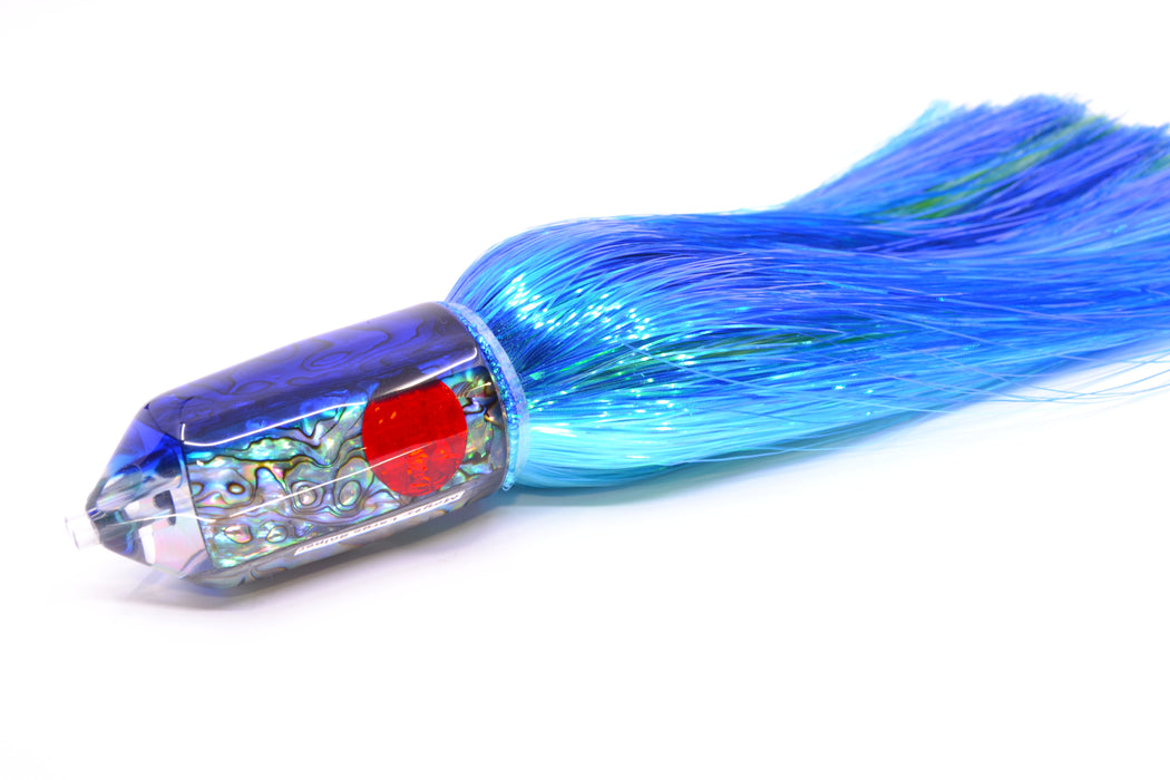 Moyes Lures Paua Shell Blue Back Red Eyes 2-Hole Large Sniper Jet 12" 12oz EZ Flash