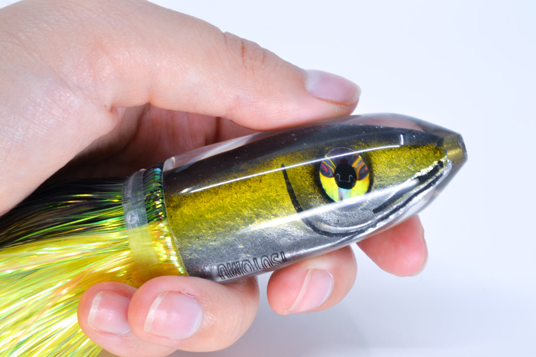 Tsutomu Lures Yellowfin Fish Head Ali'i Bullet 7" 5oz Flashabou Black-Yellow-White