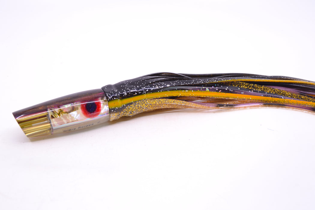 Big Reidee Lures Natural EKG Shell Root Beer Back 4-Hole Cut Face 9" 5.4oz Skirted Black-Gold GZE