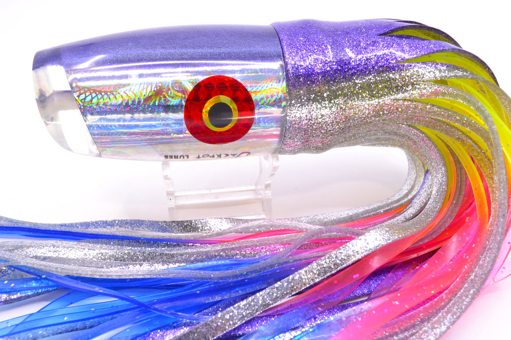 Jackpot Lures Silver Rainbow Swirl Purple Back Cameltoe 14" 10.7oz Skirted Purple-Silver