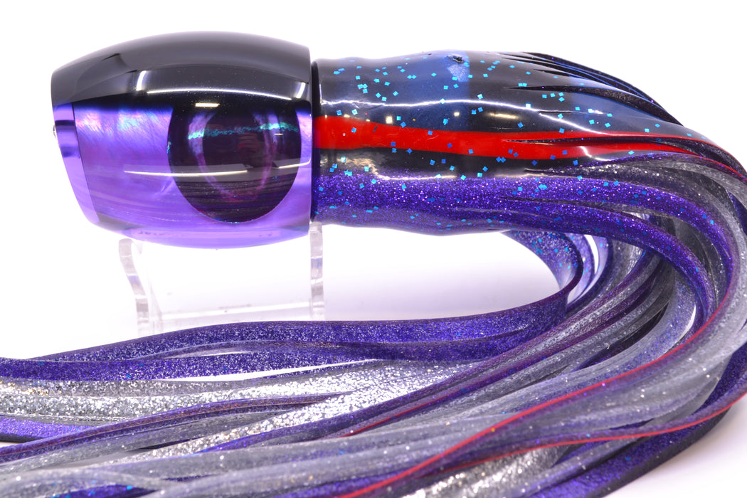 Moyes Lures Purple MOP Black Back Large Blaster 14" 10.7oz Skirted Black-Blue Bars GZE