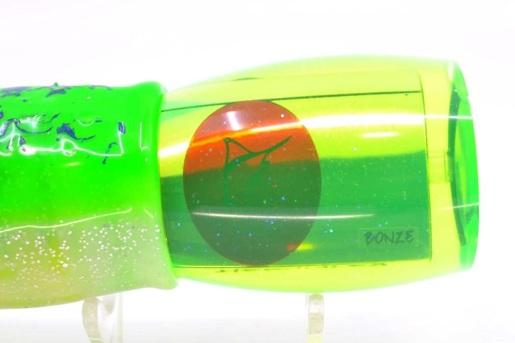 Bonze Lures Chartreuse Mirrored Hercules 12" 9.6oz Skirted Green-Blue Splatter-White