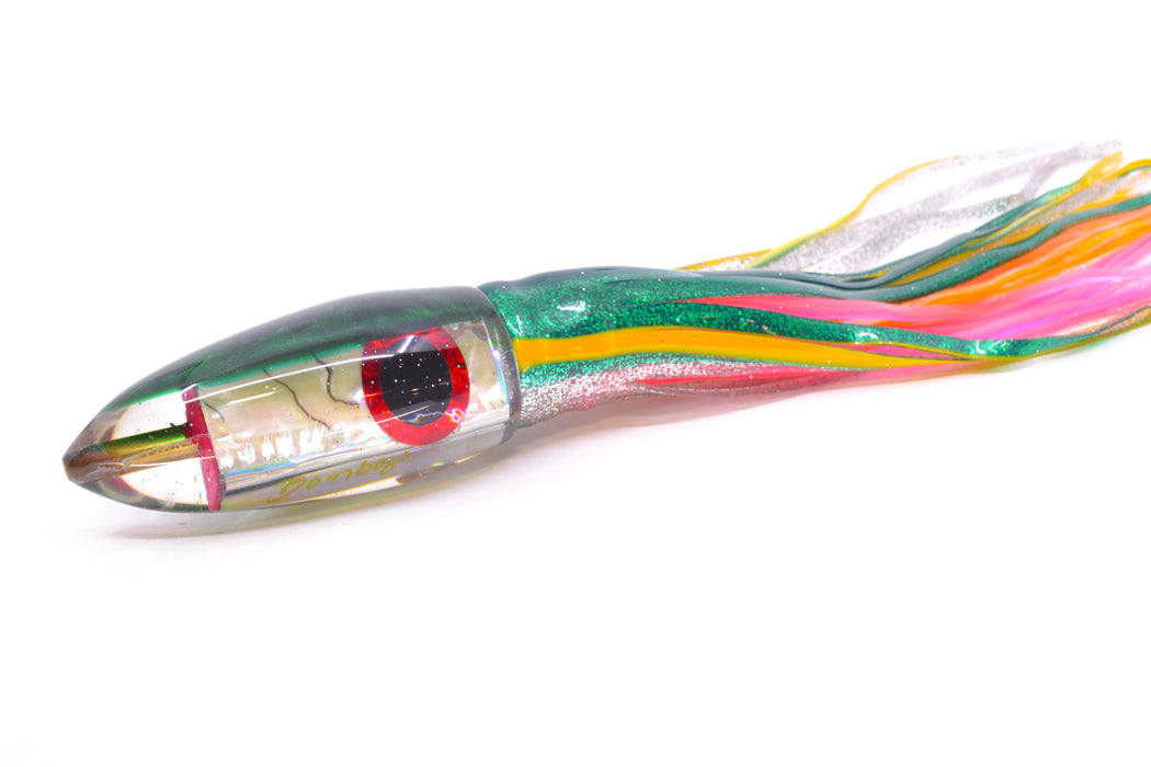 Bomboy Lures White Abalone Green Back Big Bomb 9"+ 7oz Skirted Green-Yellow-Silver
