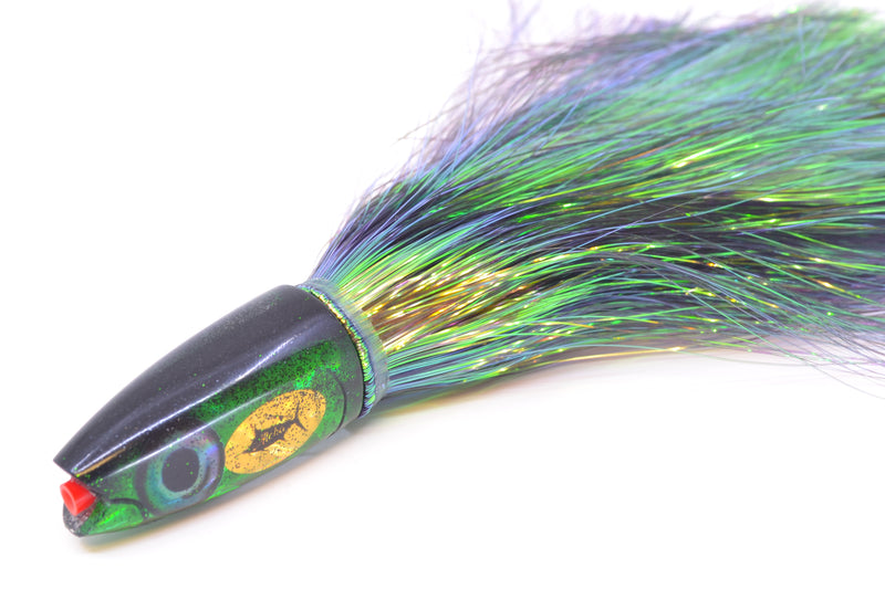 Aloha Lures Green Rainbow Black Back Small Super Ninja 7" 3.5oz Flashabou Black/Green