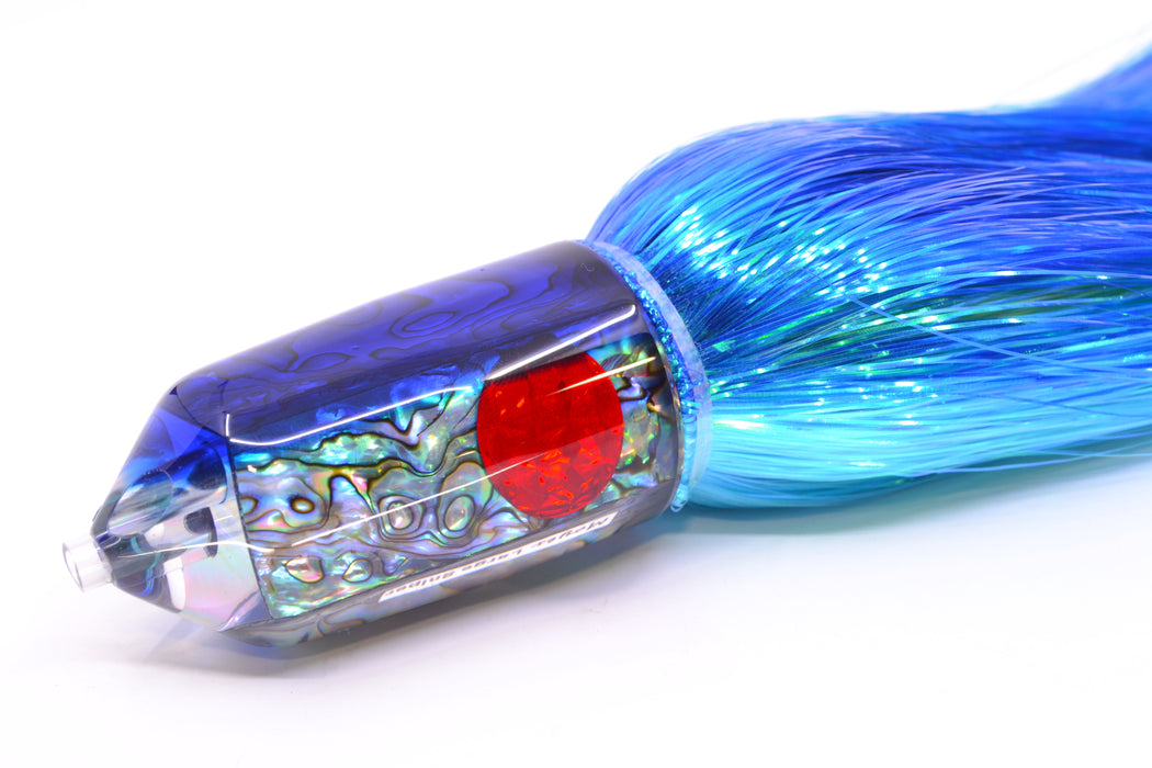 Moyes Lures Paua Shell Blue Back Red Eyes 2-Hole Large Sniper Jet 12" 12oz EZ Flash
