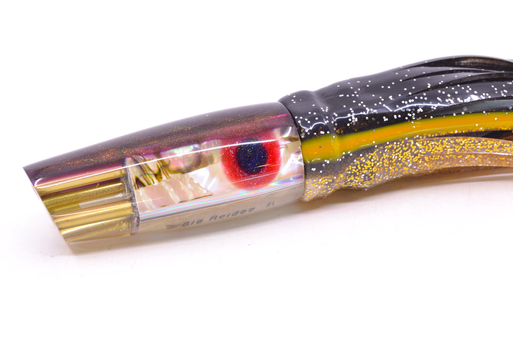 Big Reidee Lures Natural EKG Shell Root Beer Back 4-Hole Cut Face 9" 5.4oz Skirted Black-Gold GZE