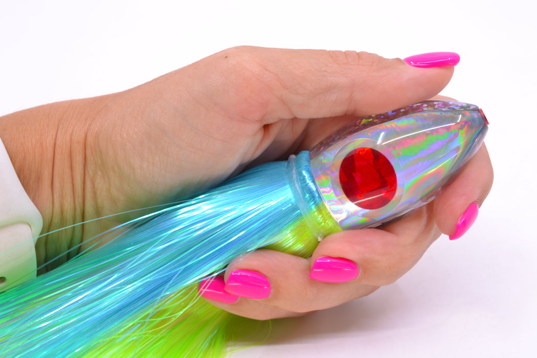 Aloha Lures Silver Rainbow Red-Silver Eyes Uncle Moe 9" 4oz Strobez Ice Blue-Green