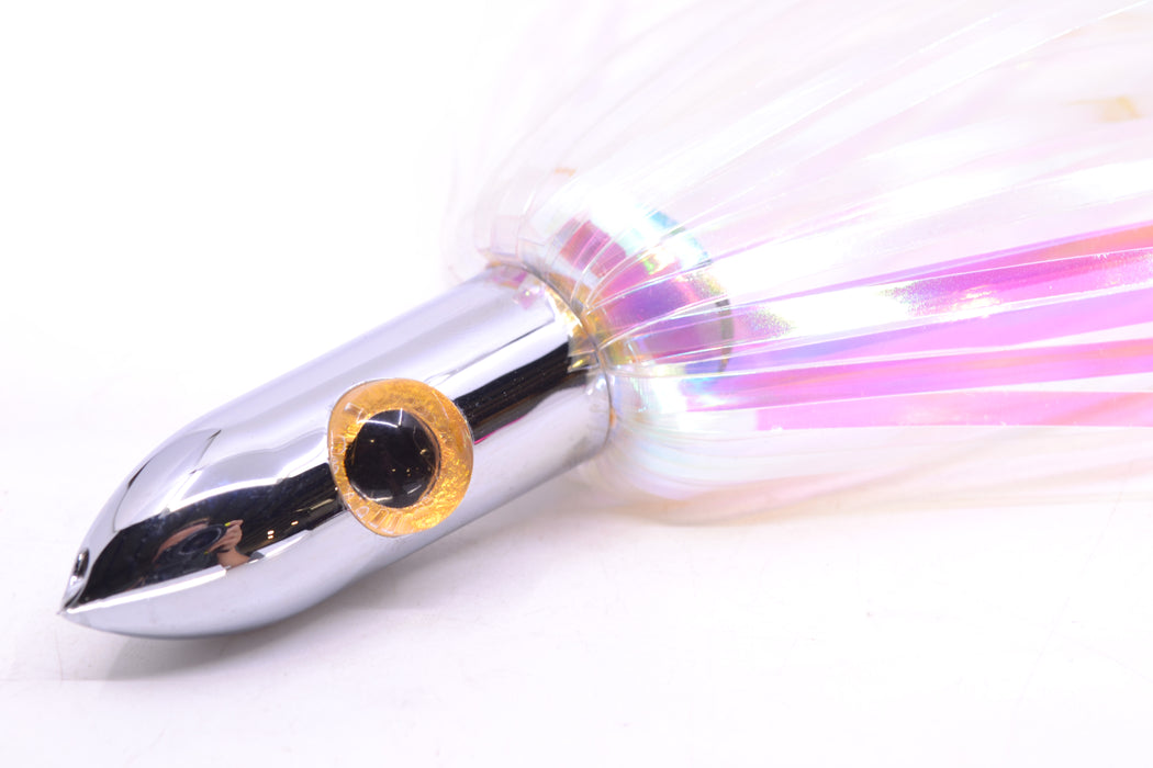 Iland Lures White Iridescent Mylar Hair Chrome Head "Hawaiian Eye" Ilander 8.5" 2.5oz IL400M-BRU