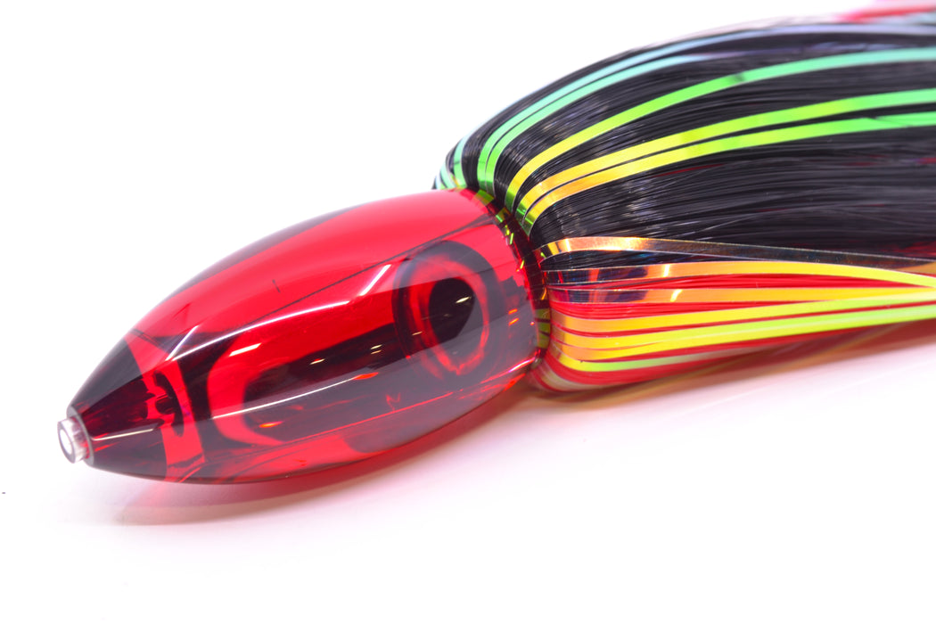 Moyes Lures Red Mirrored Small Ono Bullet 7" 3.8oz Skirted Black-Red Hair