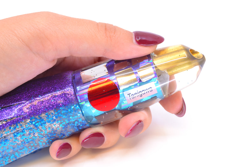 Tanigawa Lures Purple-Ice Blue Rainbow Cracked Glass 2-Hole Bullet 9"+ 10.5oz Skirted