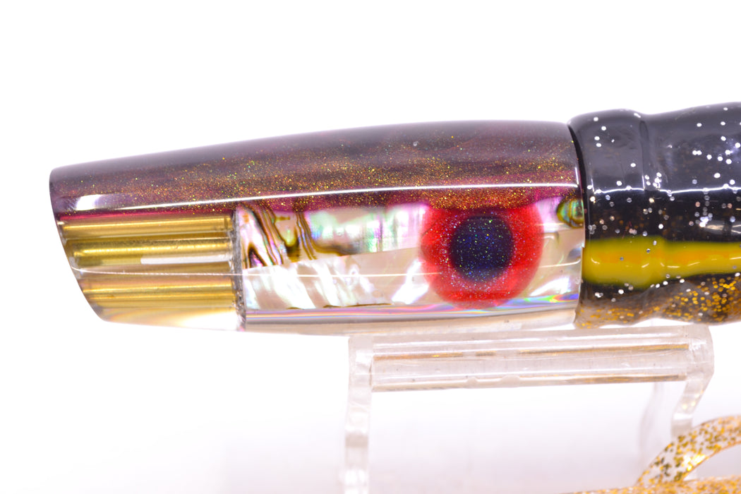 Big Reidee Lures Natural EKG Shell Root Beer Back 4-Hole Cut Face 9" 5.4oz Skirted Black-Gold GZE
