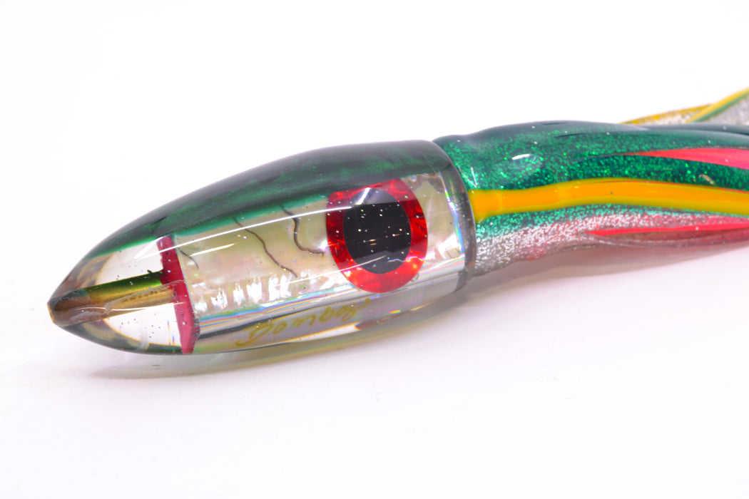 Bomboy Lures White Abalone Green Back Big Bomb 9"+ 7oz Skirted Green-Yellow-Silver