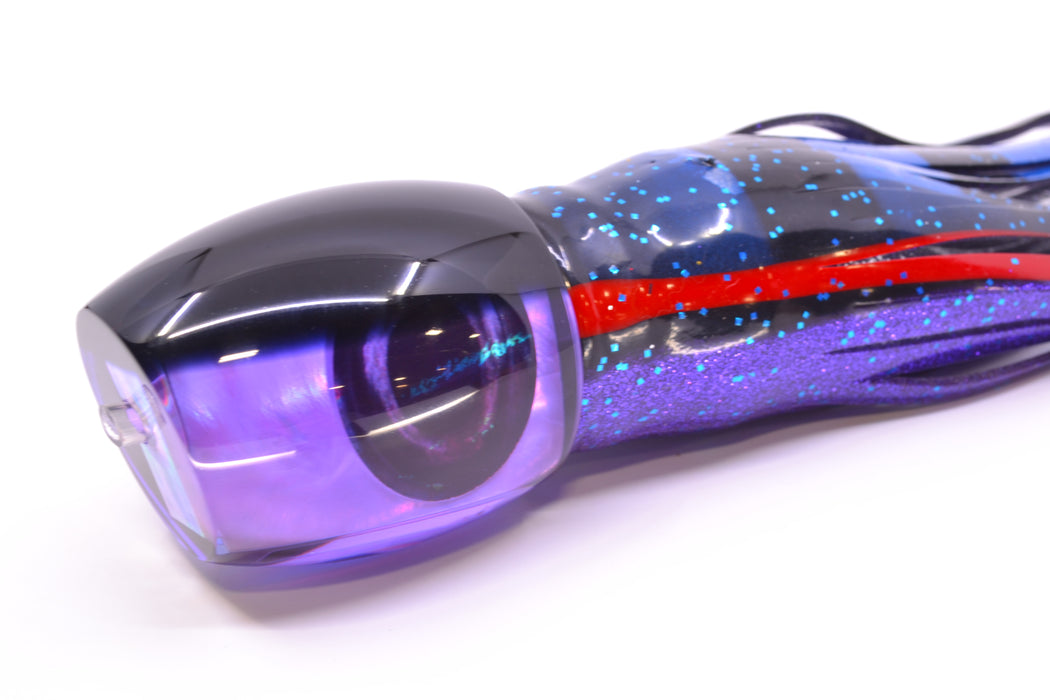 Moyes Lures Purple MOP Black Back Large Blaster 14" 10.7oz Skirted Black-Blue Bars GZE