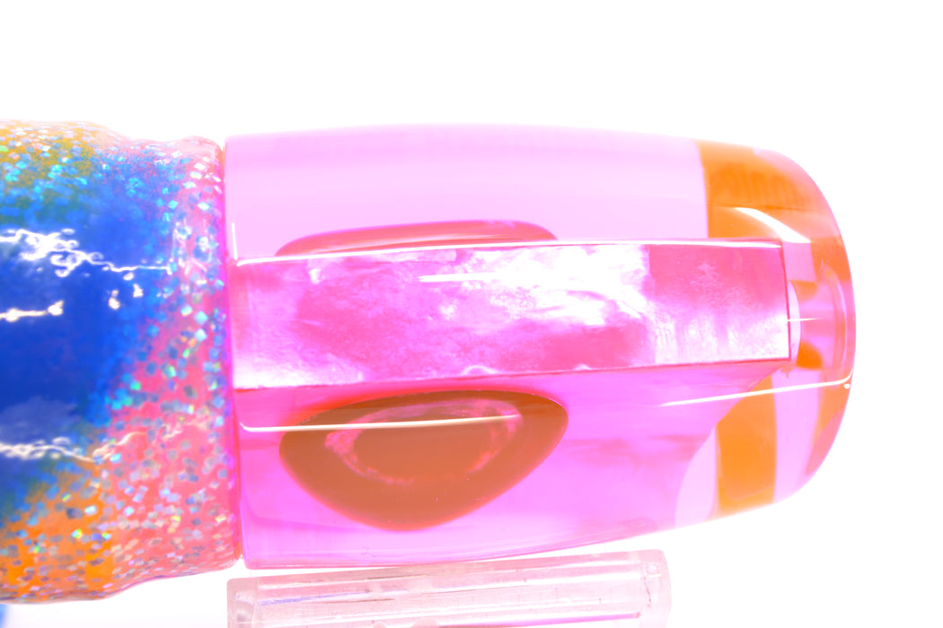 Moyes Lures Pink MOP Taxi Eyes Hannibal 14" 9oz Skirted Holo-Blue Bars