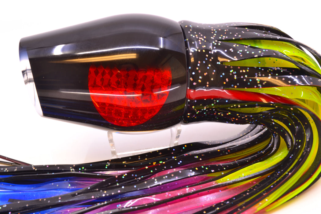 Moyes Lures Black Pearl Black Back Red Eyes Sumo Teaser 27oz Skirted Black/Rainbow