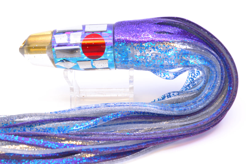 Tanigawa Lures Purple-Ice Blue Rainbow Cracked Glass 2-Hole Bullet 9"+ 10.5oz Skirted