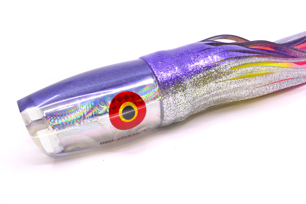 Jackpot Lures Silver Rainbow Swirl Purple Back Cameltoe 14" 10.7oz Skirted Purple-Silver
