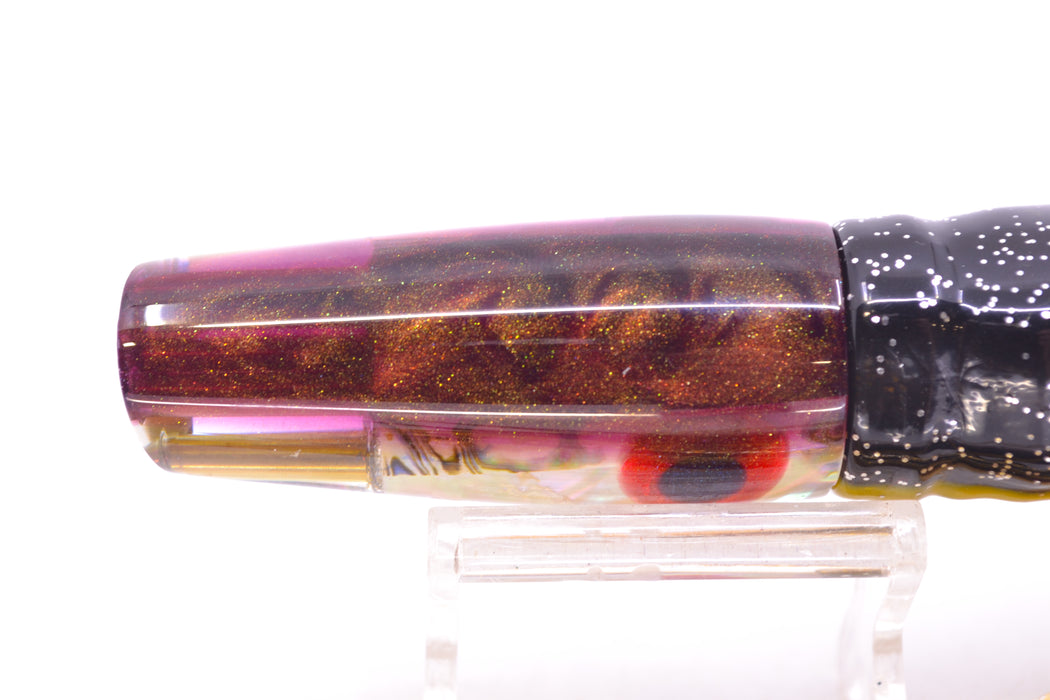 Big Reidee Lures Natural EKG Shell Root Beer Back 4-Hole Cut Face 9" 5.4oz Skirted Black-Gold GZE