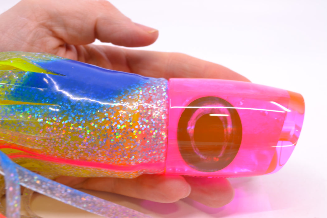 Moyes Lures Pink MOP Taxi Eyes Hannibal 14" 9oz Skirted Holo-Blue Bars