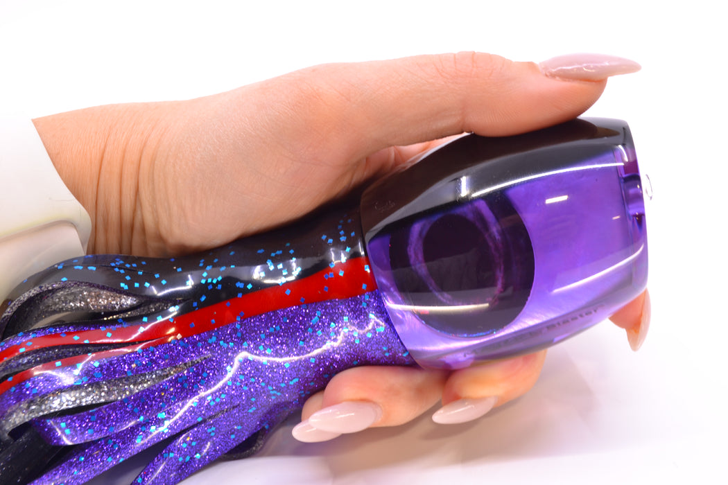 Moyes Lures Purple MOP Black Back Large Blaster 14" 10.7oz Skirted Black-Blue Bars GZE