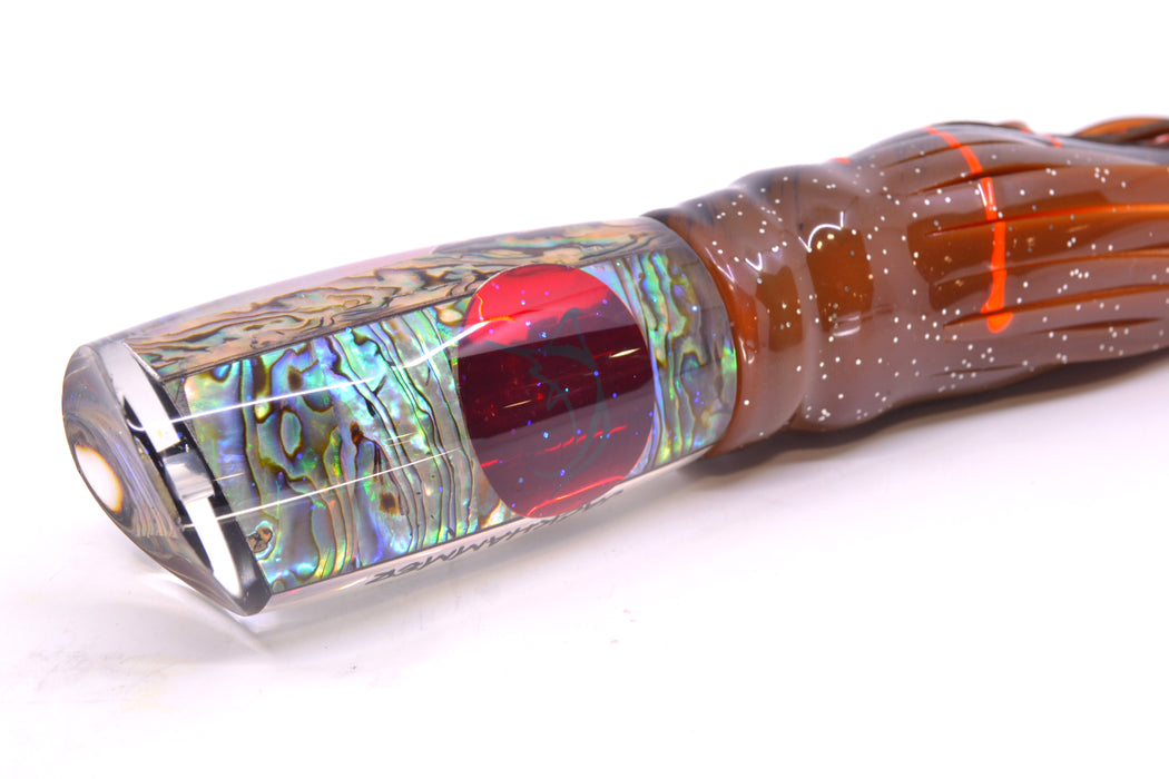 Bonze Lures Paua Shell Red Eyes Jackhammer 10" 8.5oz Skirted Root Beer-Black Kajiki