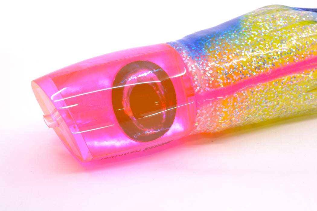 Moyes Lures Pink MOP Taxi Eyes Hannibal 14" 9oz Skirted Holo-Blue Bars