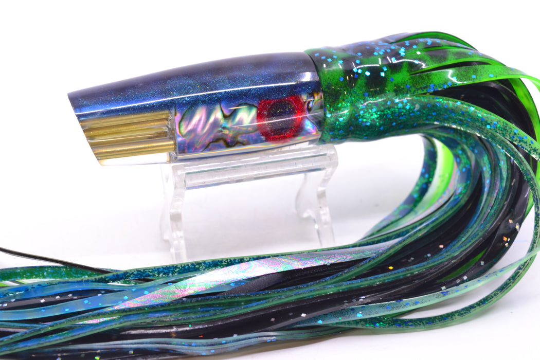 Big Reidee Lures Blue Paua Blue Back 4-Hole Cut Face 9" 5.4oz Skirted Black Dots-Blue Dots GZE