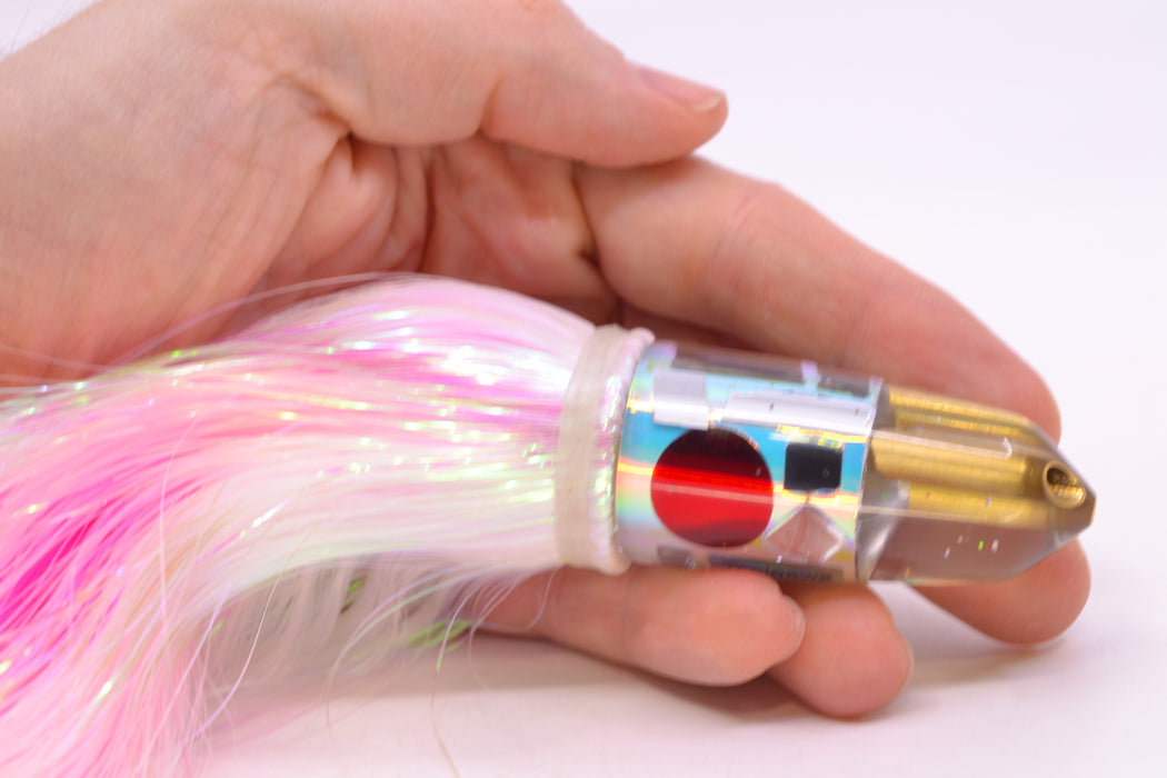 Tanigawa Lures Ice Rainbow Cracked Glass 2-Hole Bullet 7" 6oz Strobez White/Pink