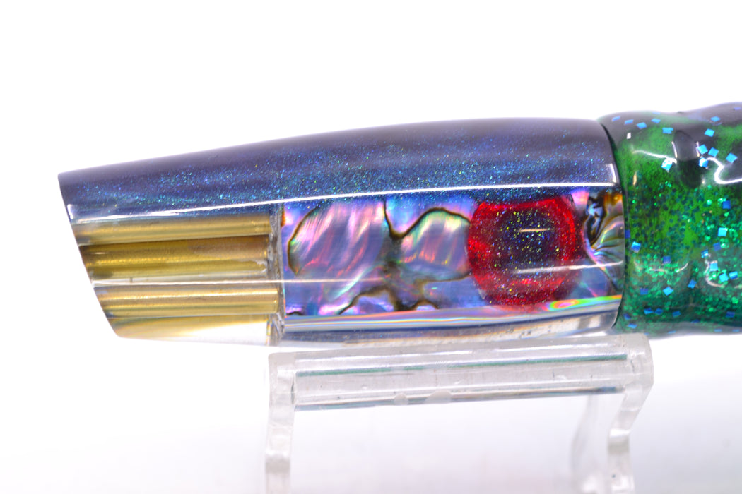 Big Reidee Lures Blue Paua Blue Back 4-Hole Cut Face 9" 5.4oz Skirted Black Dots-Blue Dots GZE