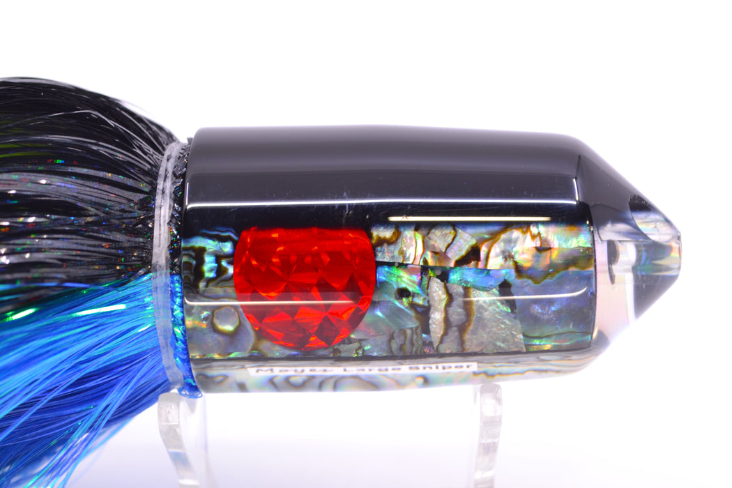 Moyes Lures Paua Shell Black Back Red Eyes 2-Hole Large Sniper Jet 12" 12oz EZ Flash