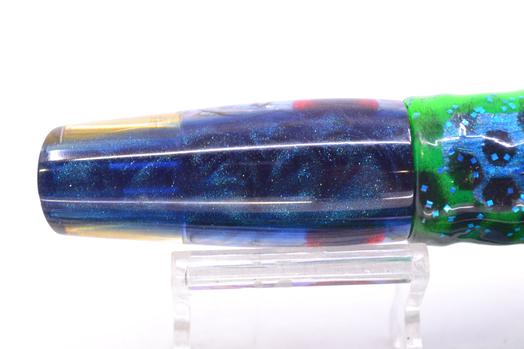 Big Reidee Lures Blue Paua Blue Back 4-Hole Cut Face 9" 5.4oz Skirted Black Dots-Blue Dots GZE