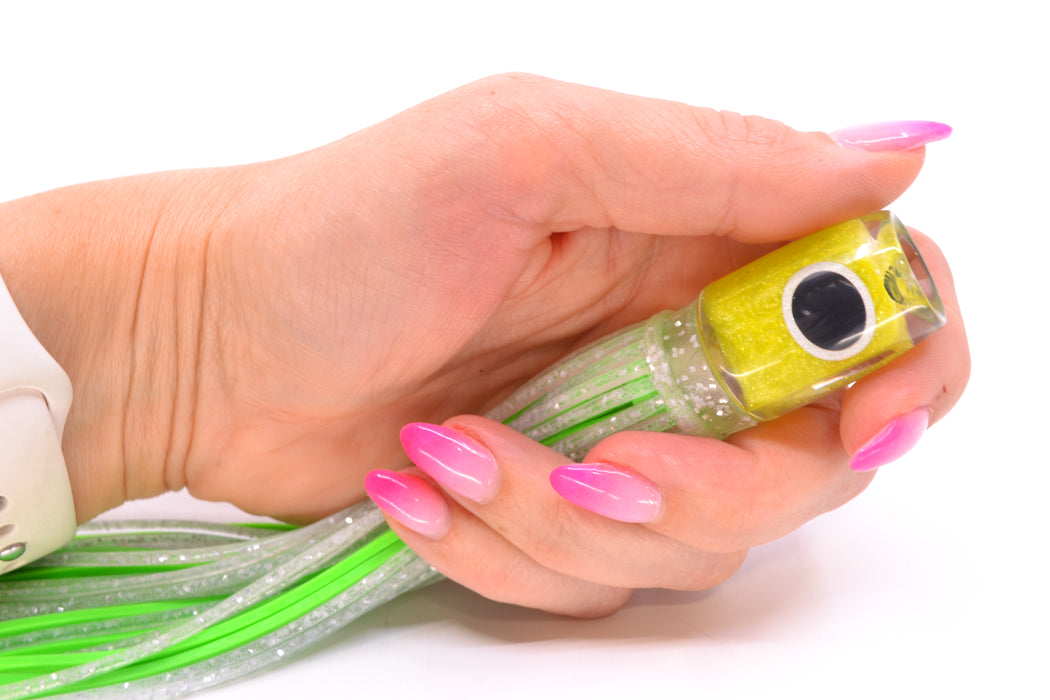 Amaral Lures Chartreuse Pearl Black-Silver Eyes Baby Jararaca 5" 1.4oz Clear/Green