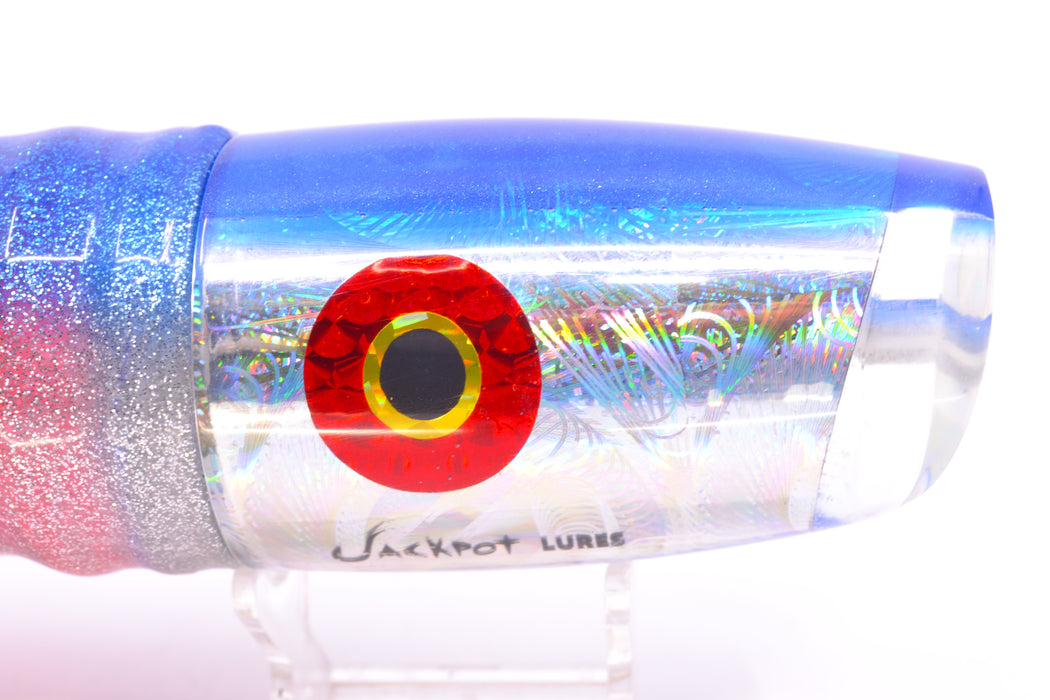 Jackpot Lures Silver Rainbow Swirl Blue Back Cameltoe 14" 10.7oz Skirted Blue-Silver