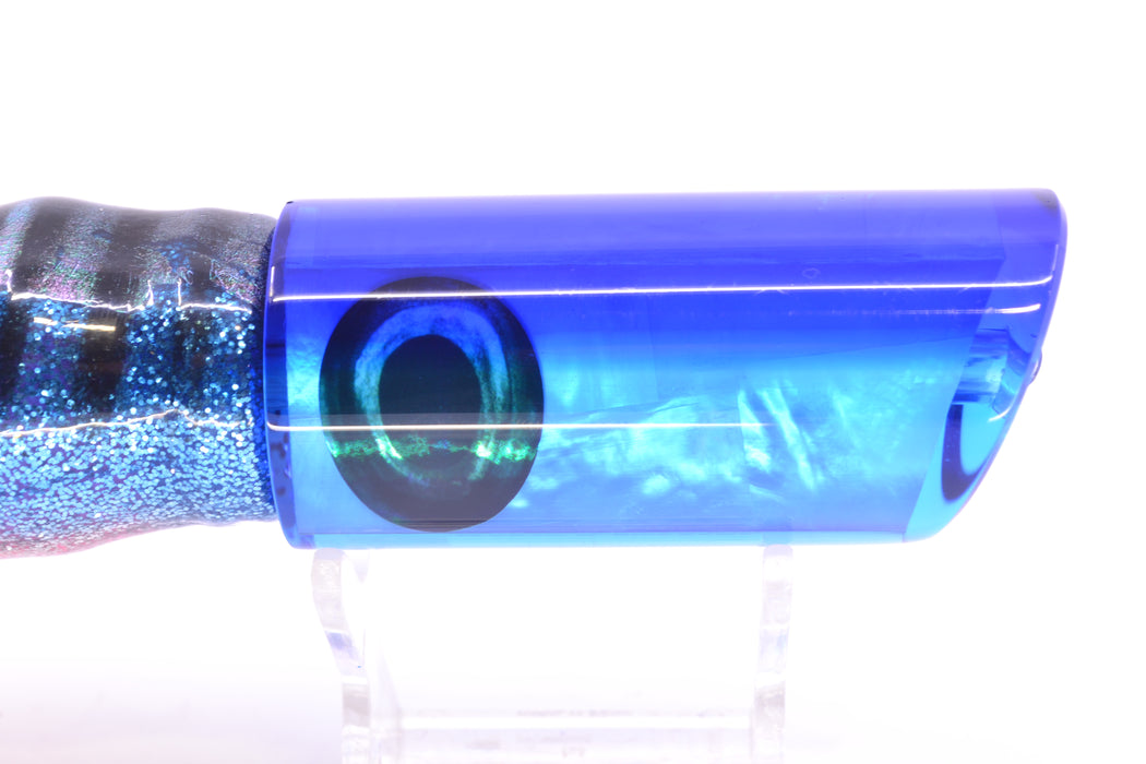 Moyes Lures Ice Blue MOP Blue Back Taxi Eyes Medium Pipe Bomb 12" 7.5oz Skirted GZE