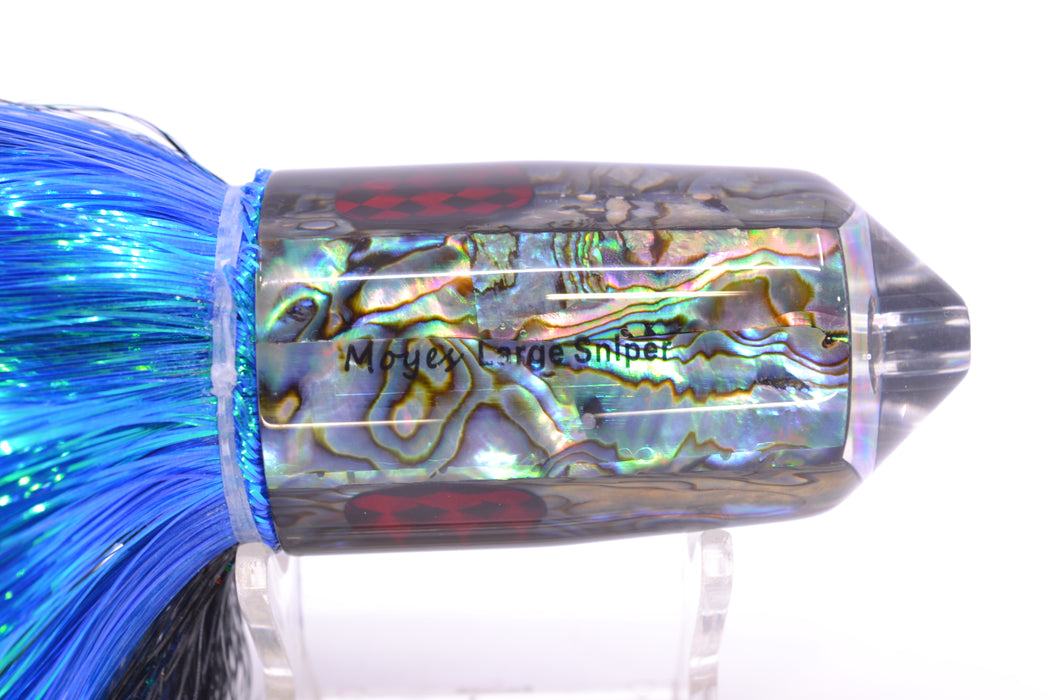 Moyes Lures Paua Shell Black Back Red Eyes 2-Hole Large Sniper Jet 12" 12oz EZ Flash