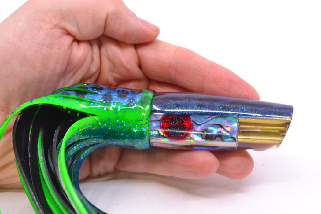 Big Reidee Lures Blue Paua Blue Back 4-Hole Cut Face 9" 5.4oz Skirted Black Dots-Blue Dots GZE