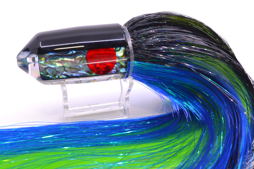 Moyes Lures Paua Shell Black Back Red Eyes 2-Hole Large Sniper Jet 12" 12oz EZ Flash