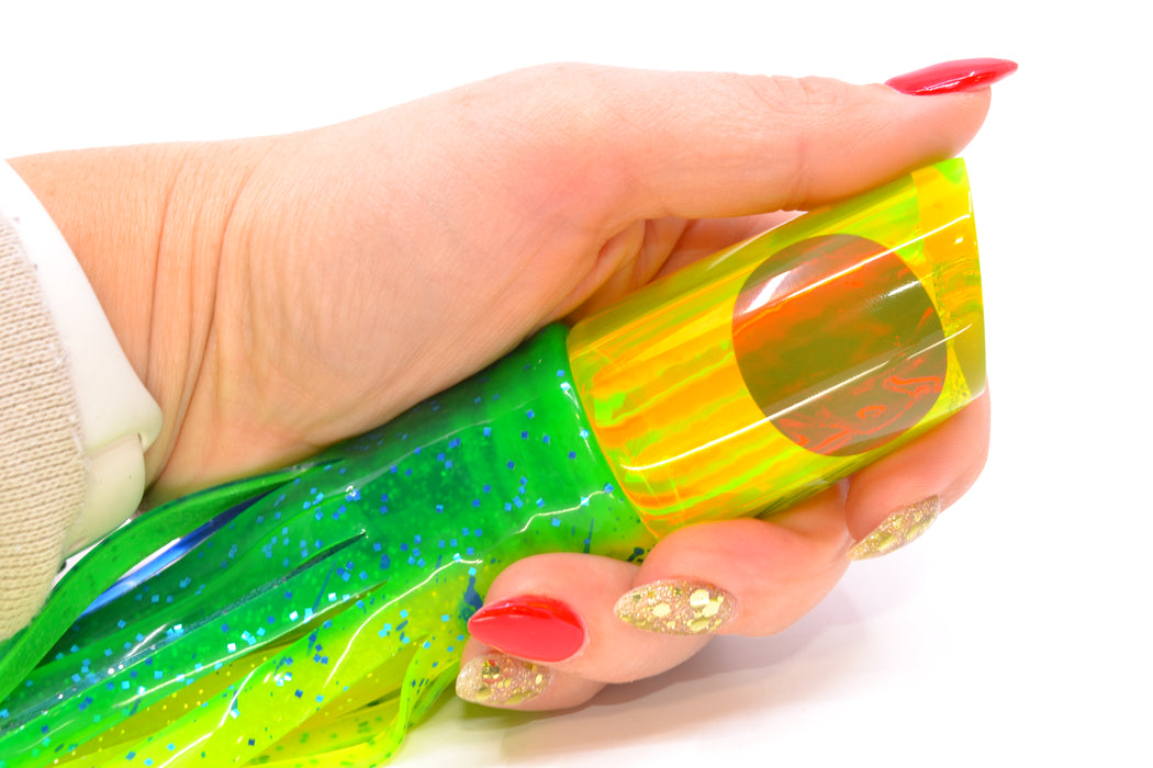 Koya Lures Chartreuse Rainbow Red Eyes 614 9" 7oz Skirted Mahi