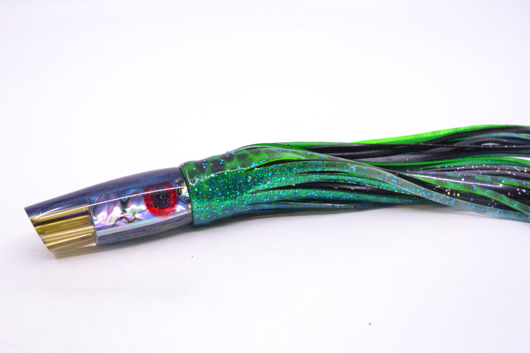 Big Reidee Lures Blue Paua Blue Back 4-Hole Cut Face 9" 5.4oz Skirted Black Dots-Blue Dots GZE