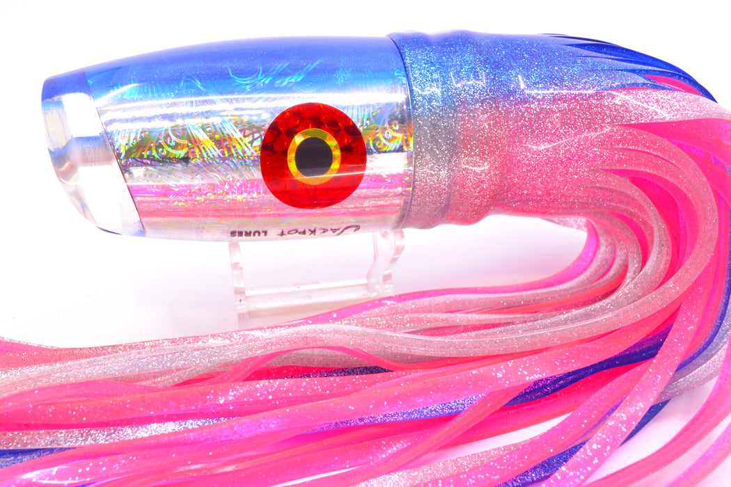 Jackpot Lures Silver Rainbow Swirl Blue Back Cameltoe 14" 10.7oz Skirted Blue-Silver