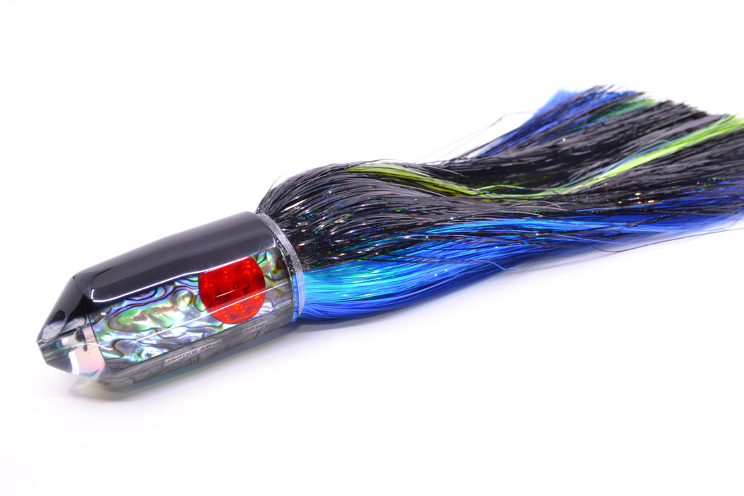 Moyes Lures Paua Shell Black Back Red Eyes 2-Hole Large Sniper Jet 12" 12oz EZ Flash