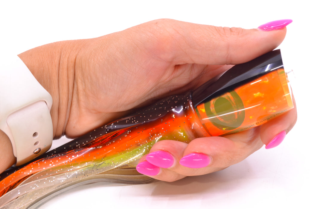 Moyes Lures Orange Awabi Black Back Small Boogeyman 9" 3.5oz Skirted Black-Clear GZE