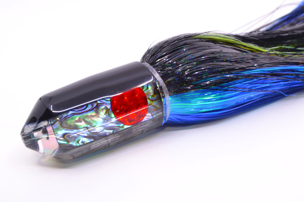 Moyes Lures Paua Shell Black Back Red Eyes 2-Hole Large Sniper Jet 12" 12oz EZ Flash