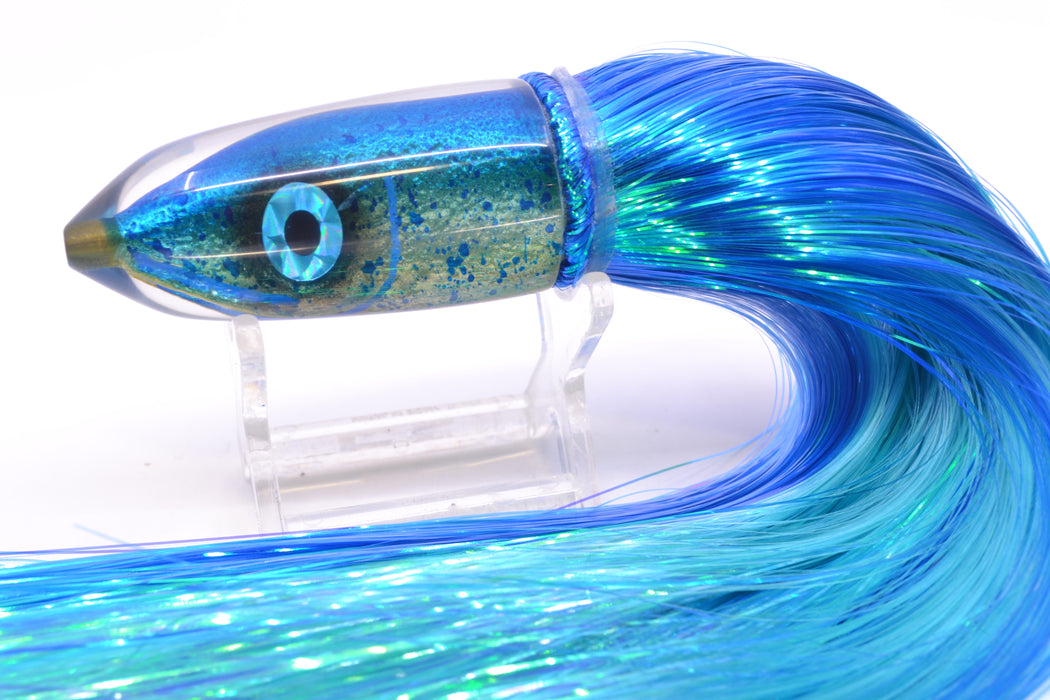 Tsutomu Lures Blue Mahi Fish Head Ali'i Bullet 7" 5oz Strobez Royal Blue/Ice Blue