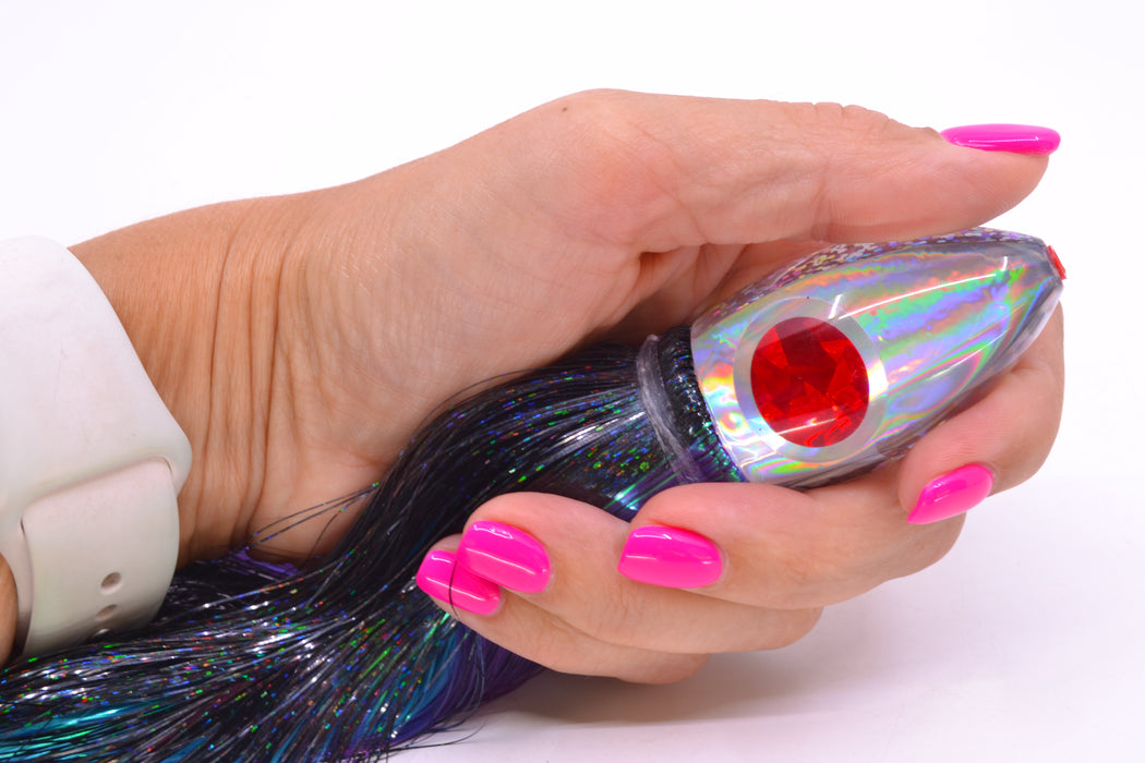 Aloha Lures Silver Rainbow Red-Silver Eyes Uncle Moe 9" 4oz Strobez Black-Purple