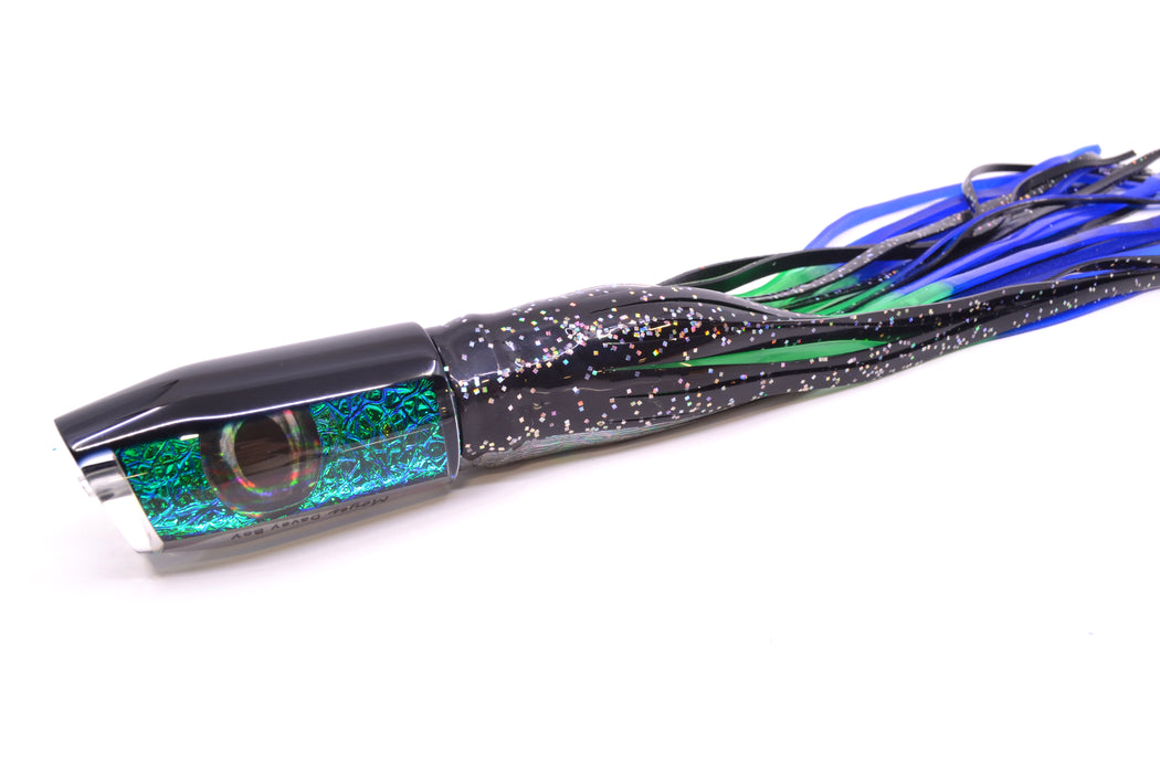 Moyes Lures Blue-Green Oil Slick Black Back Taxi Eyes Davey Boy 12" 8oz Skirted Black