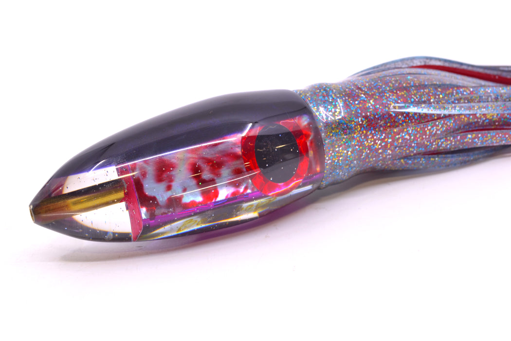 Bomboy Lures Blood Splatter MOP Purple Back Big Bomb 9"+ 7oz Skirted Firecracker/Red
